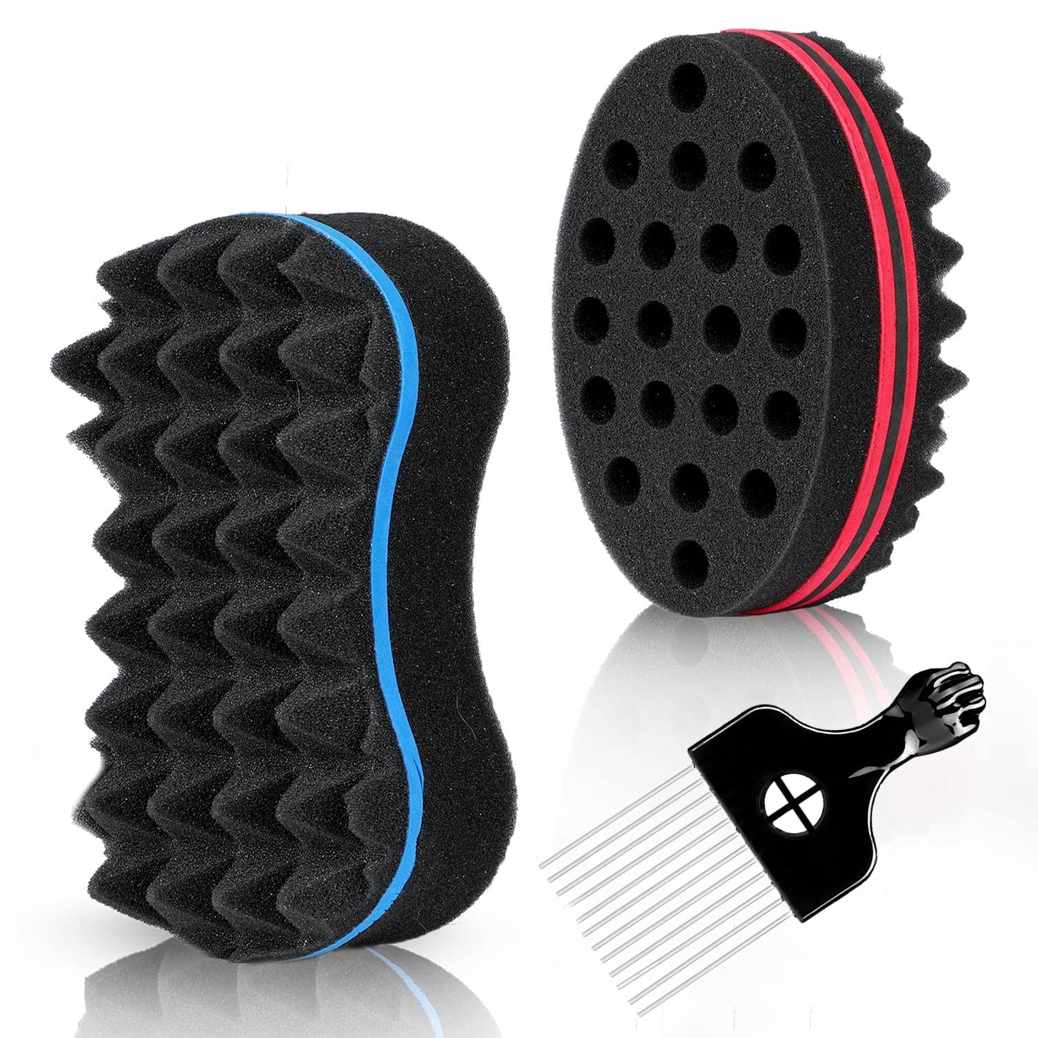 Photo 1 of Supaze 3Pcs Hair Styling Set for All - Curl Brush, Twist Sponge for Textured Hair with Metal Pick