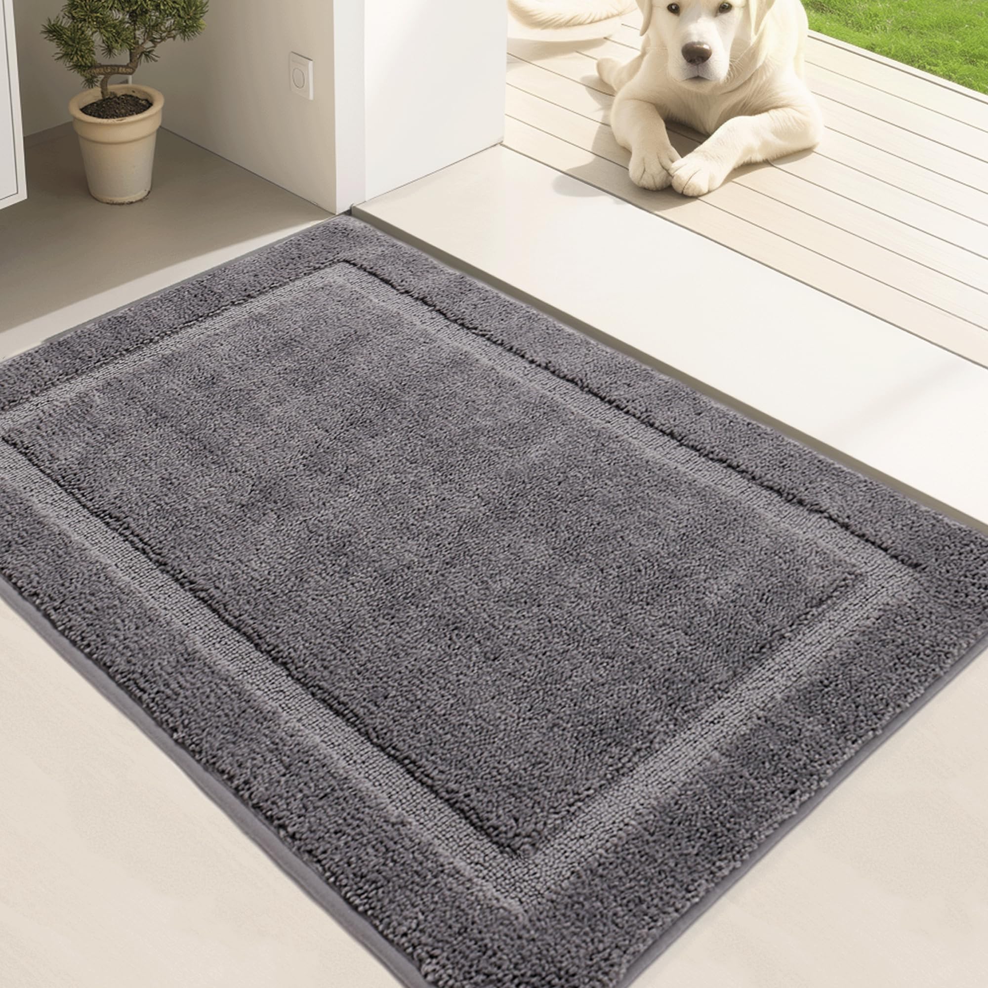 Oiilores Dirt Trapper Door Mat Indoor 60 x 90 cm, Washable Entry Rug, Inside Doormats for Entryway, Non-Slip, Low-Profile, Super Absorbent Dog Mats for Muddy Paws, Pets, Gray