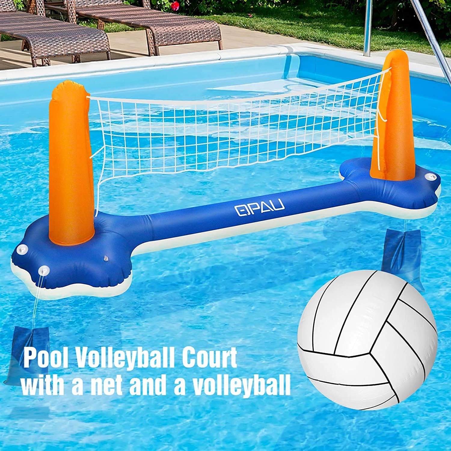 QPAU Inflatable Pool Float Set, Basketball Hoop and Volleyball Net, Swimming Game Pool Toys for Kids and Adults: Toys & Games