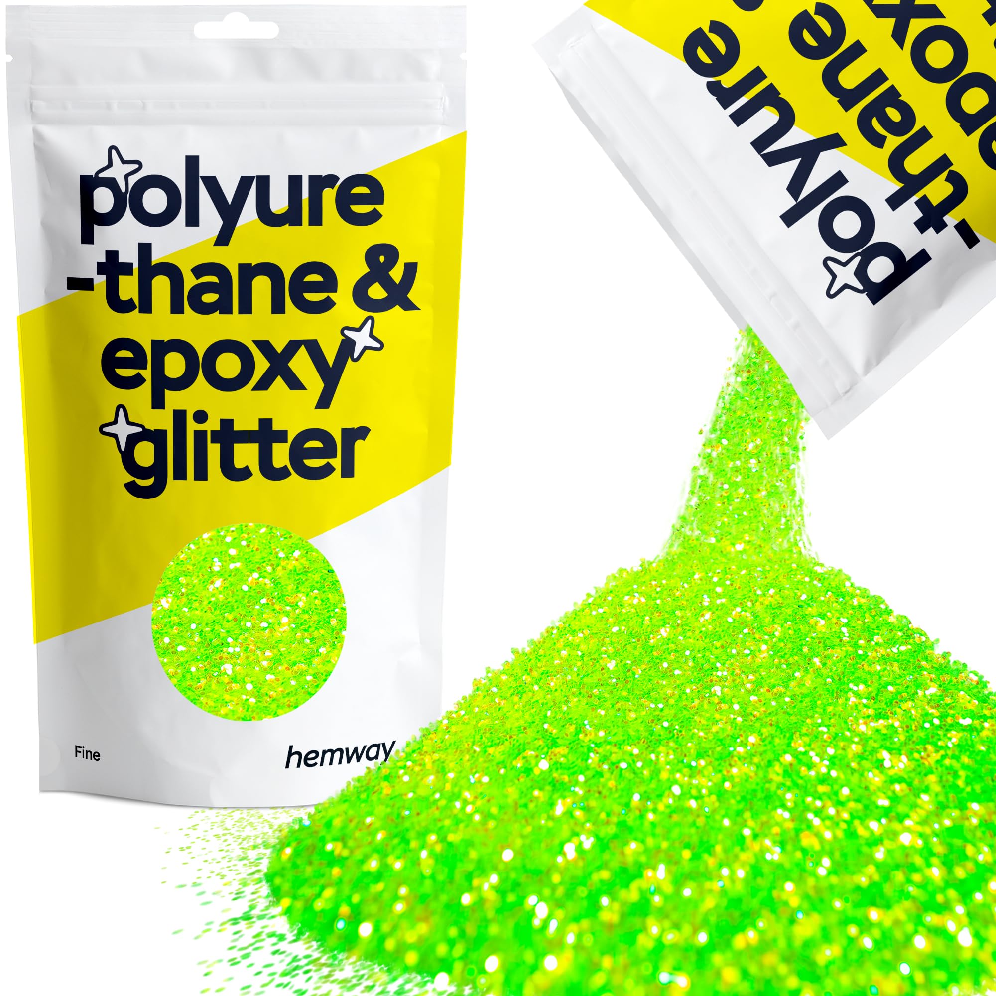 Hemway Resin Glitter Fluorescent Green 100g Fine | Polyurethane & Epoxy Glitter for Resin Crafts, Tumblers, Coasters, Floor & Table Art