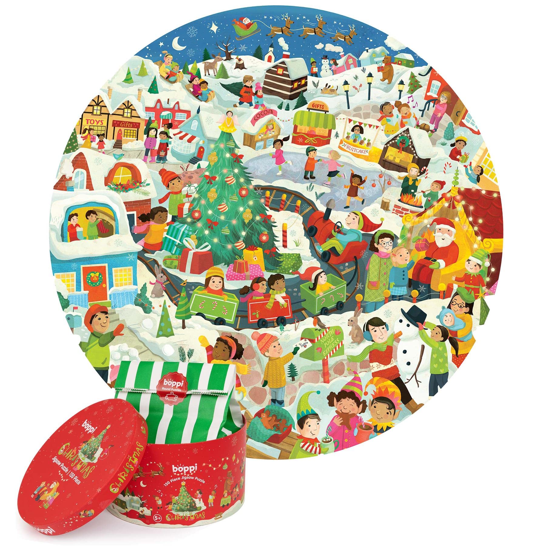 boppi Round 150 Piece Jigsaw for Kids Aged 5-8 | Educational Christmas Puzzle with Festive Scenes & Traditions | Eco-Friendly Recycled Cardboard
