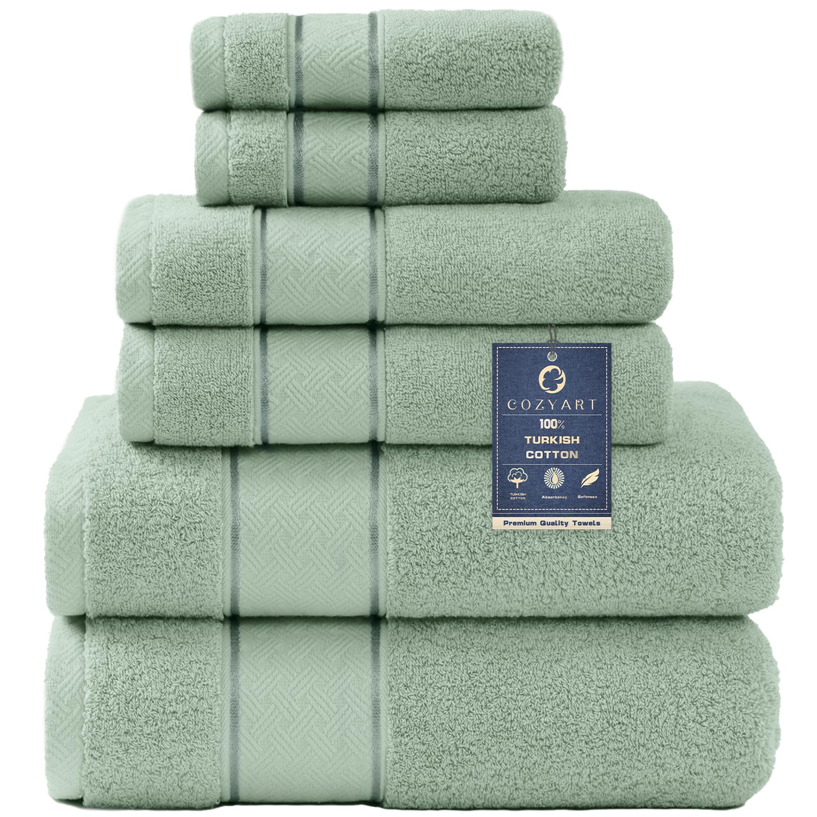 COZYART Sage Green Bath Towels Set 6 Piece, 2 Bath Towels 2 Hand Towels ...