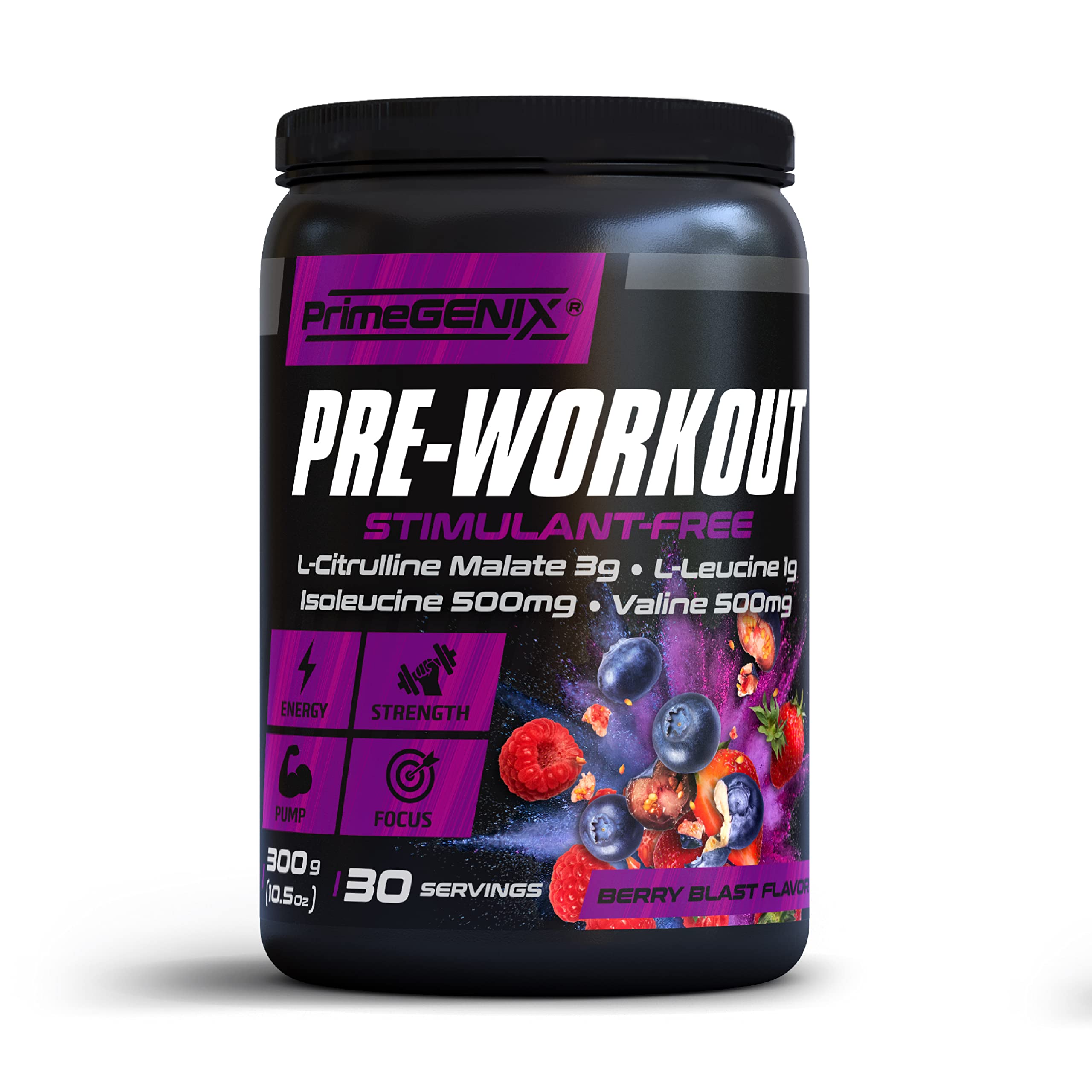 Stimulant-Free Pre Workout Powder for Men and Women - Energy Boost Drink with Beta Alanine, L Citrulline - Made in USA, 30 Servings