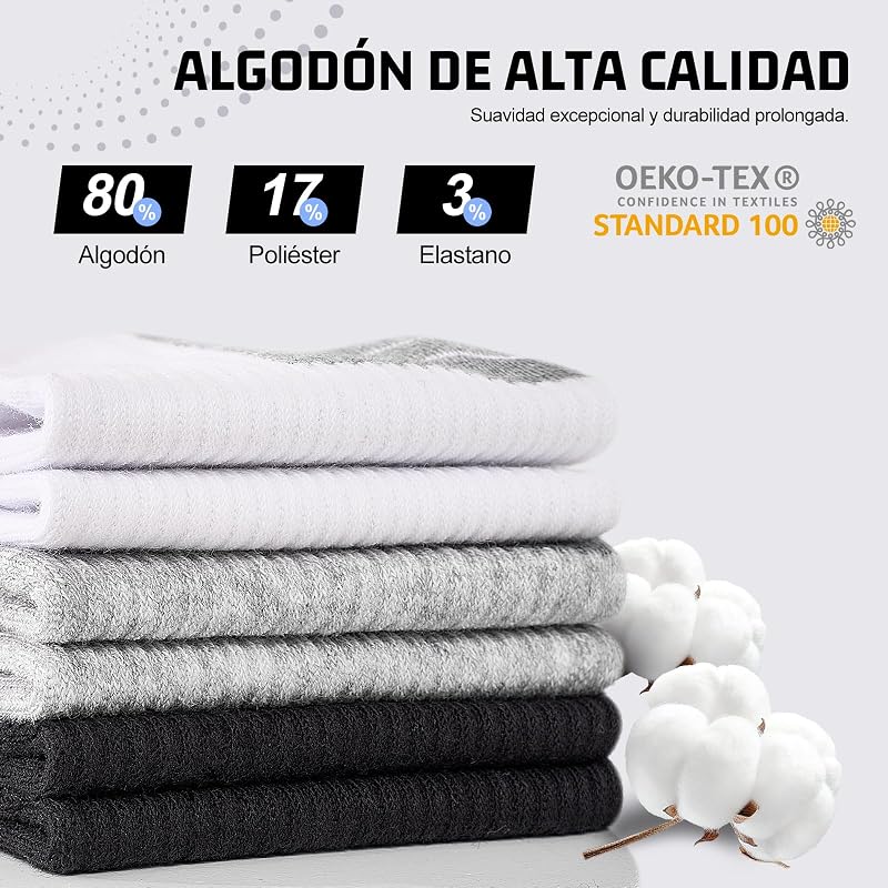 10 Pares Calcetines Tobilleros Hombre Mujer, Calcetines Cortos Algodón Transpirables, Ideales para Deporte, Correr, Casa, Trabajo, Verano, Negro 39-42