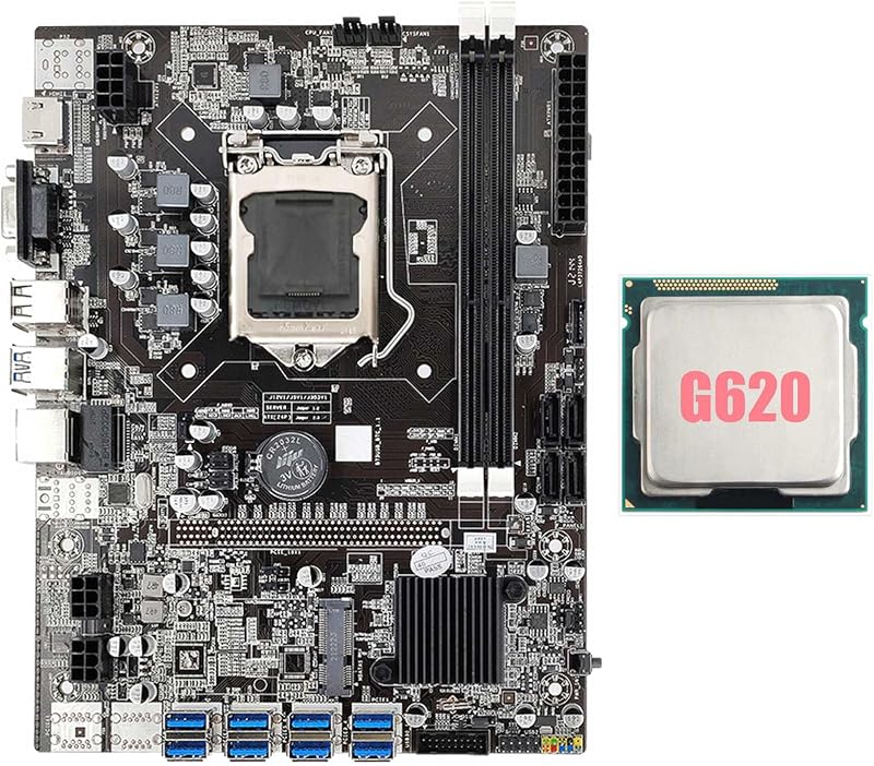 Lodokdre B75 BTC Mining Motherboard G620 CPU 8x PCIe USB3.0 DDR3 MSATA ETH Miner
