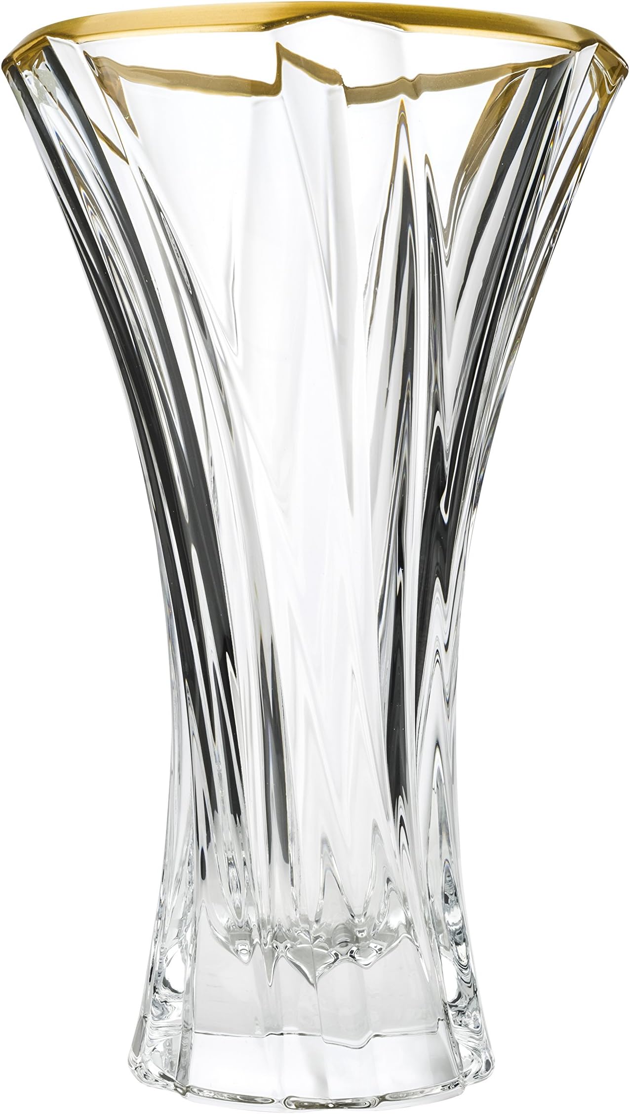 Aurum Crystal AU51771, 12.5-Inch Oklahoma Crystal Vase with Gold Rim, Decorative Centerpiece Bud Vase