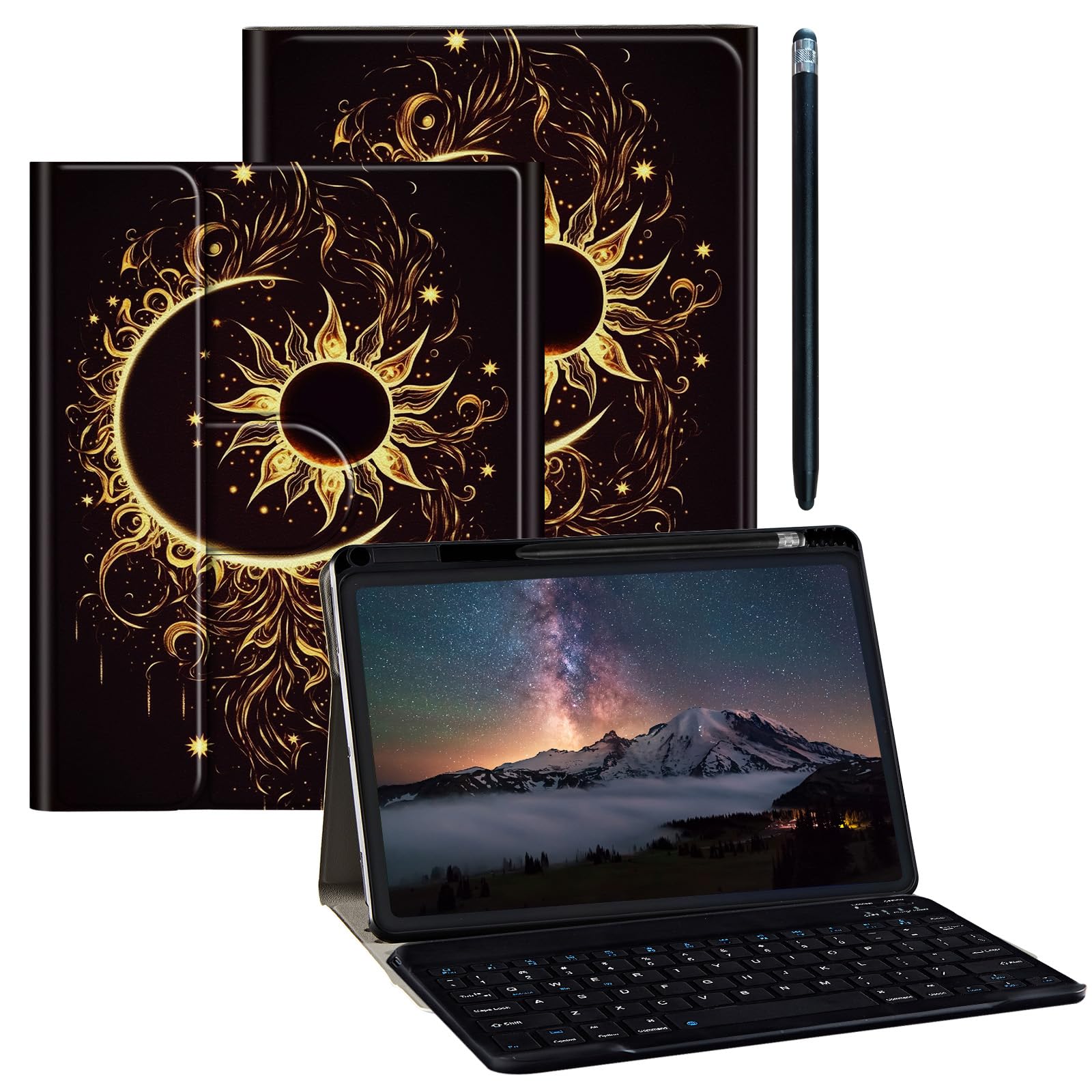 Photo 1 of for Samsung Galaxy Tab A9 Plus Case 2023 Galaxy Tab A11 Plus Case 2026 11 inch with Detachable Wireless Keyboard & 360 Degree Rotating Stand Protect Tablet Cover - Sun and Moon