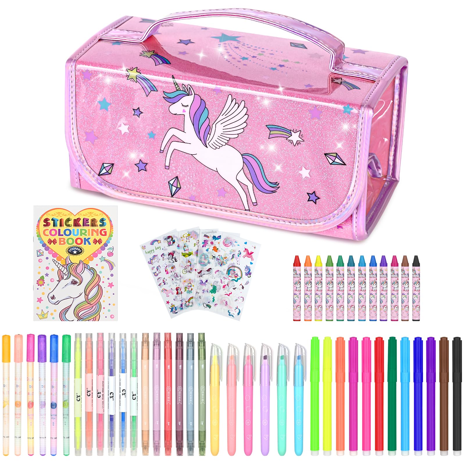 nasominako 54 PCS Washable Scented Markers Set for Kids, Unicorn Colouring Set for Kids Ages 4-8, Art Supplies for Girls 4-8 Year Old, Unicorn Pencil Case, Christmas Birthday Gift