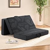 Housiney Trifold Mattress, 6 Inch Memory Foam Tri-Fold Mattress Queen Size, Foldable Mattress with Washable Cover, Handles and Non-Slip Bottom for Yoga, Living Room, Camping, 78"x 58" x 6", Black