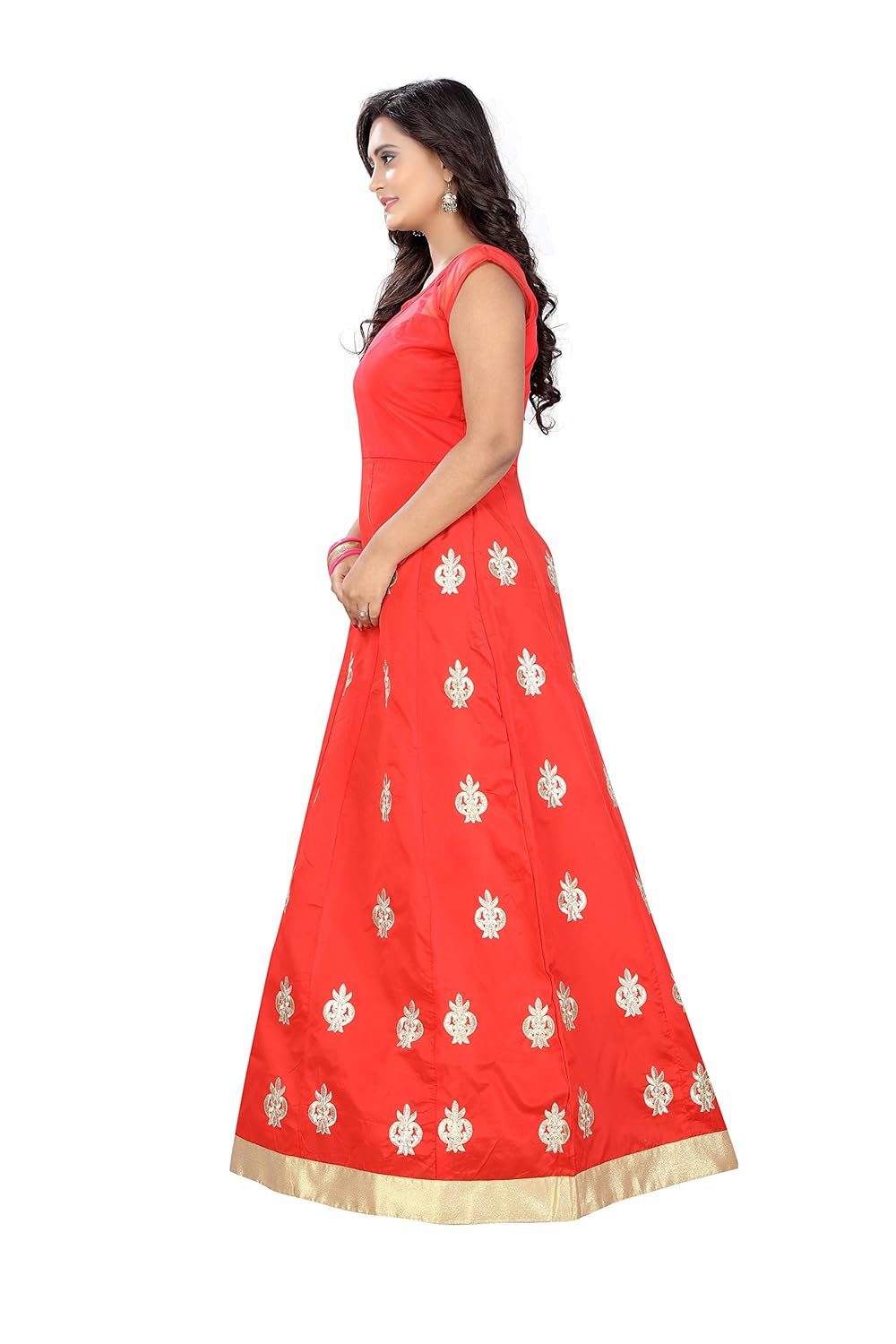 anghan brothers taffeta silk embroidered semi-stitched anarkali suit (orange)