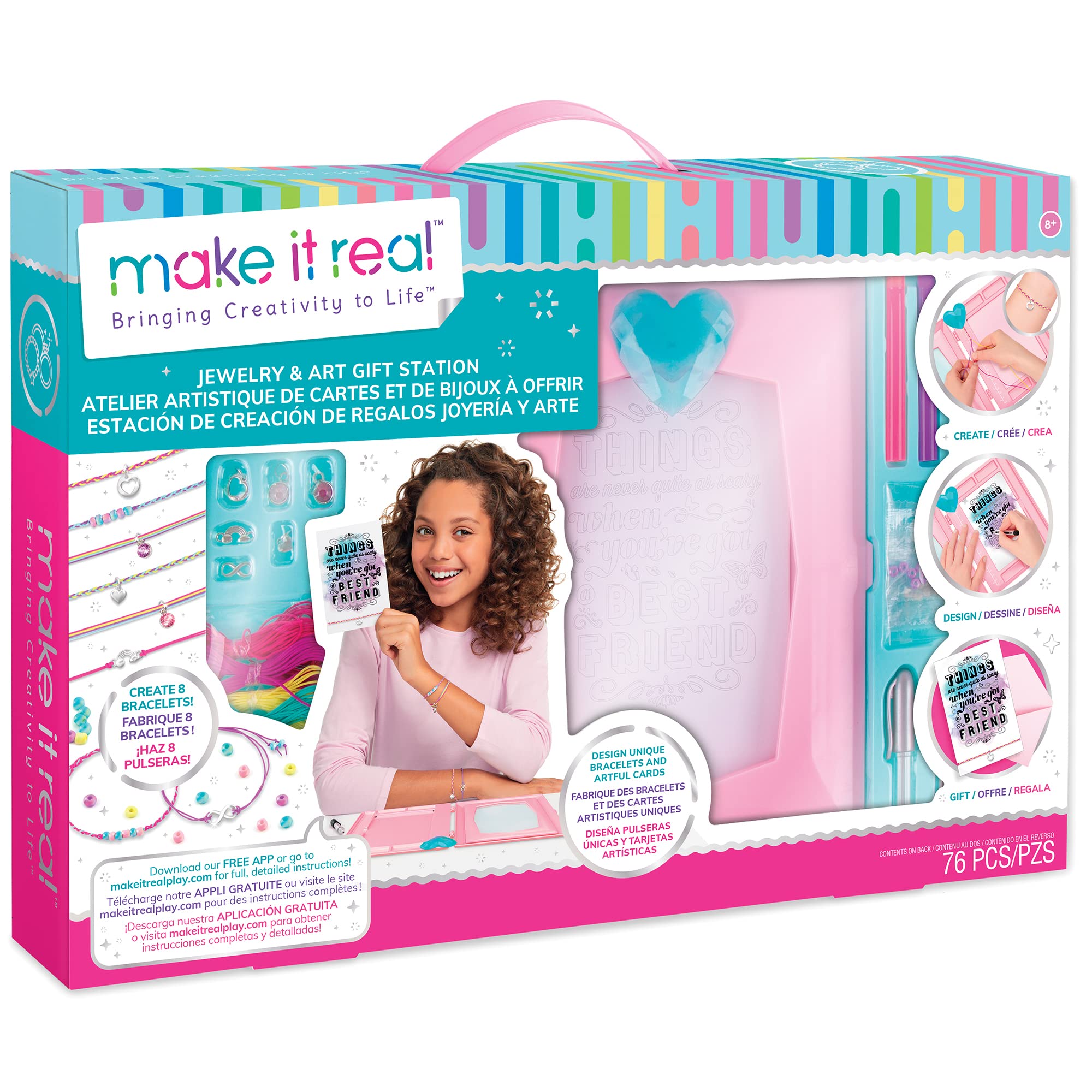 Make It Real 2901518 DIY Greeting Card & Jewellery Studio Craft Kit for Kids Creative Kit
