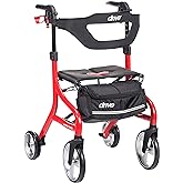 Drive Medical Nitro Sprint Rollator Walker with Seat, Tall Size, Red | Lightweight Rollator with Large Wheels Offers Compact Folding Design for Tall Size Everyday Comfort Use