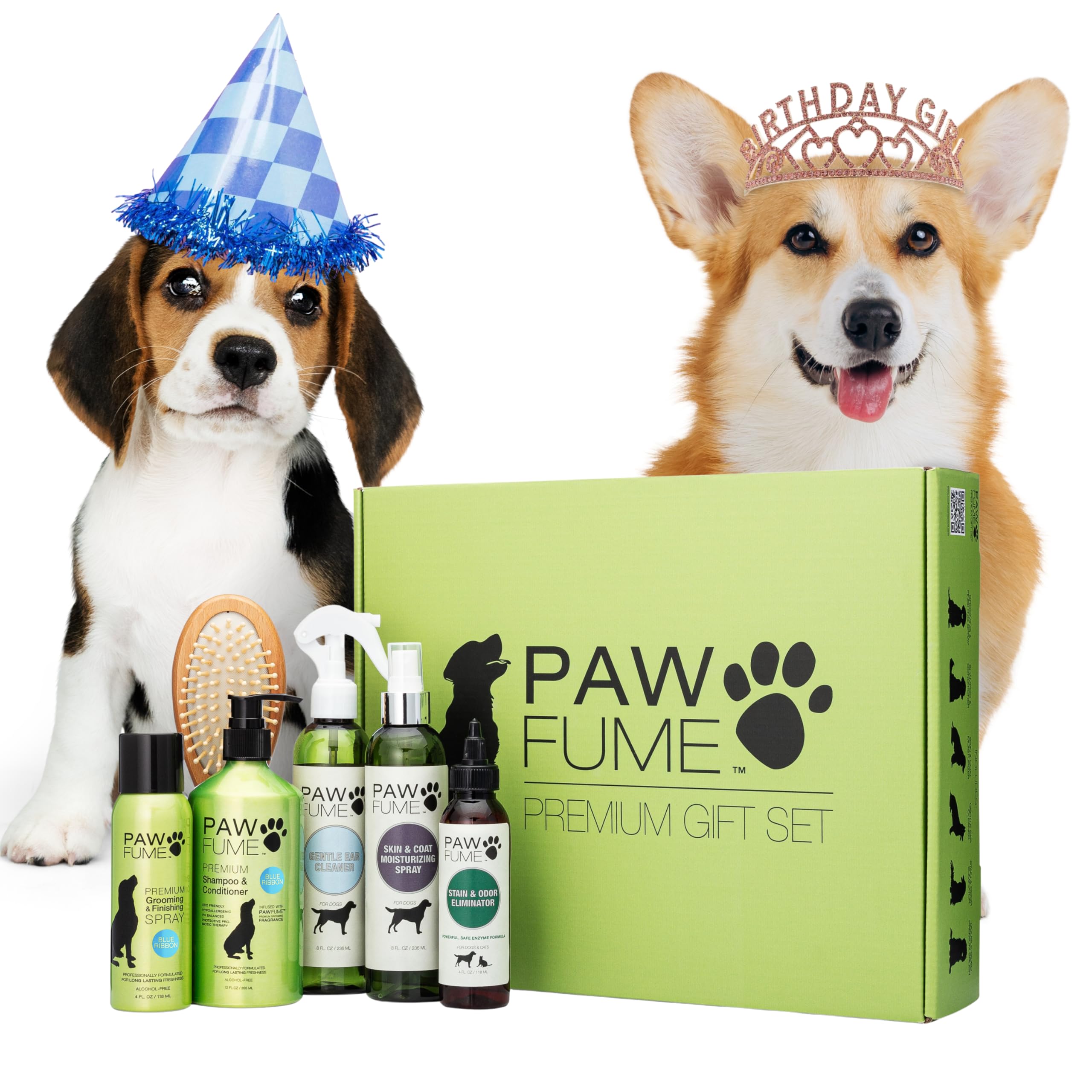 Pawfume Dog Gift Basket, 6-Piece Box – Give Your Pup a Spa-Quality Coat & Odor-Free Freshness – Probiotic Deodorizer Spray, Hypoallergenic Grooming Mist & Premium Brush – Dog Gift Boxes for All Breeds Image