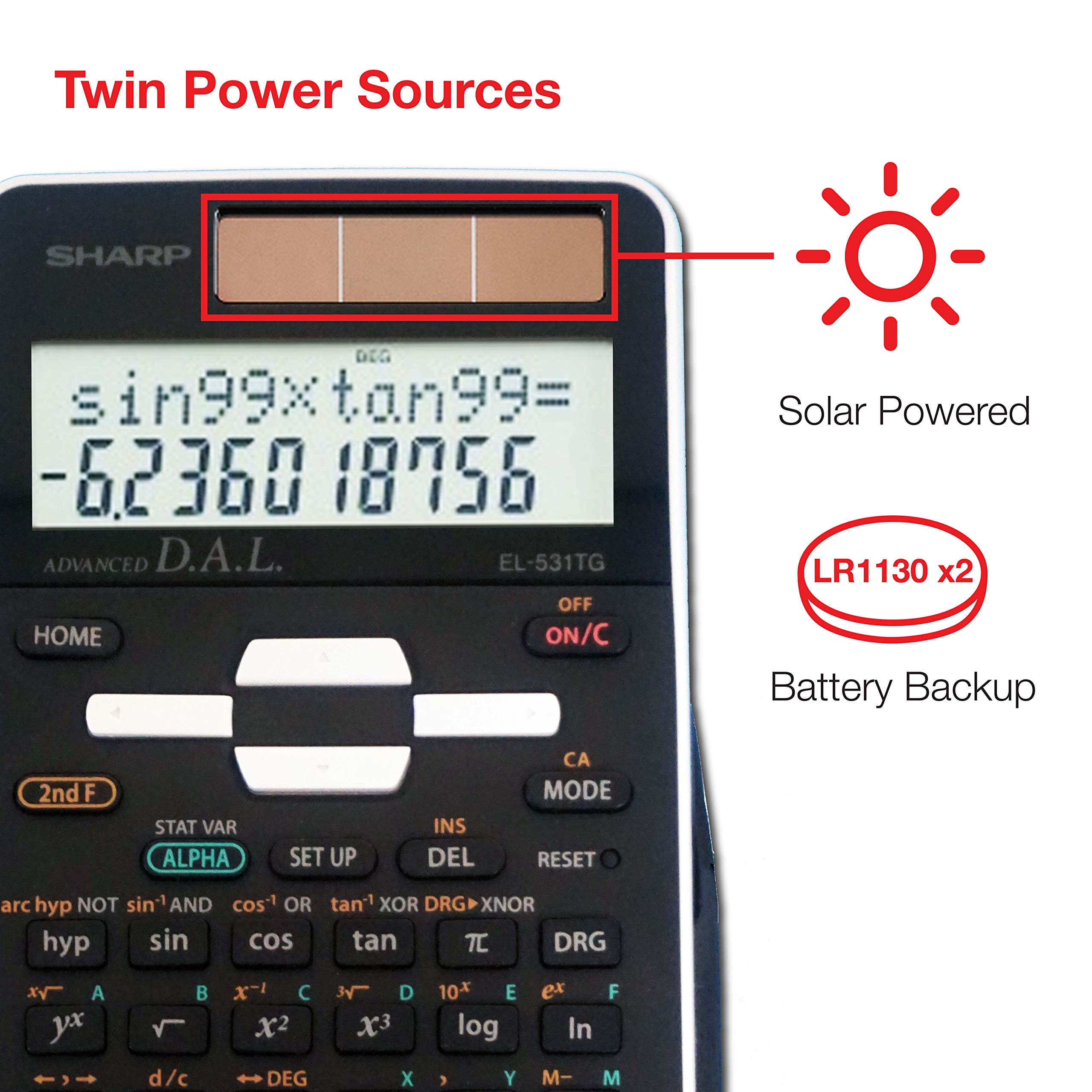 Sharp EL-531TGBBW 12-Digit Scientific/Engineering Calculator with Protective Hard Cover, LCD Display, Great for Students and Professionals, Black