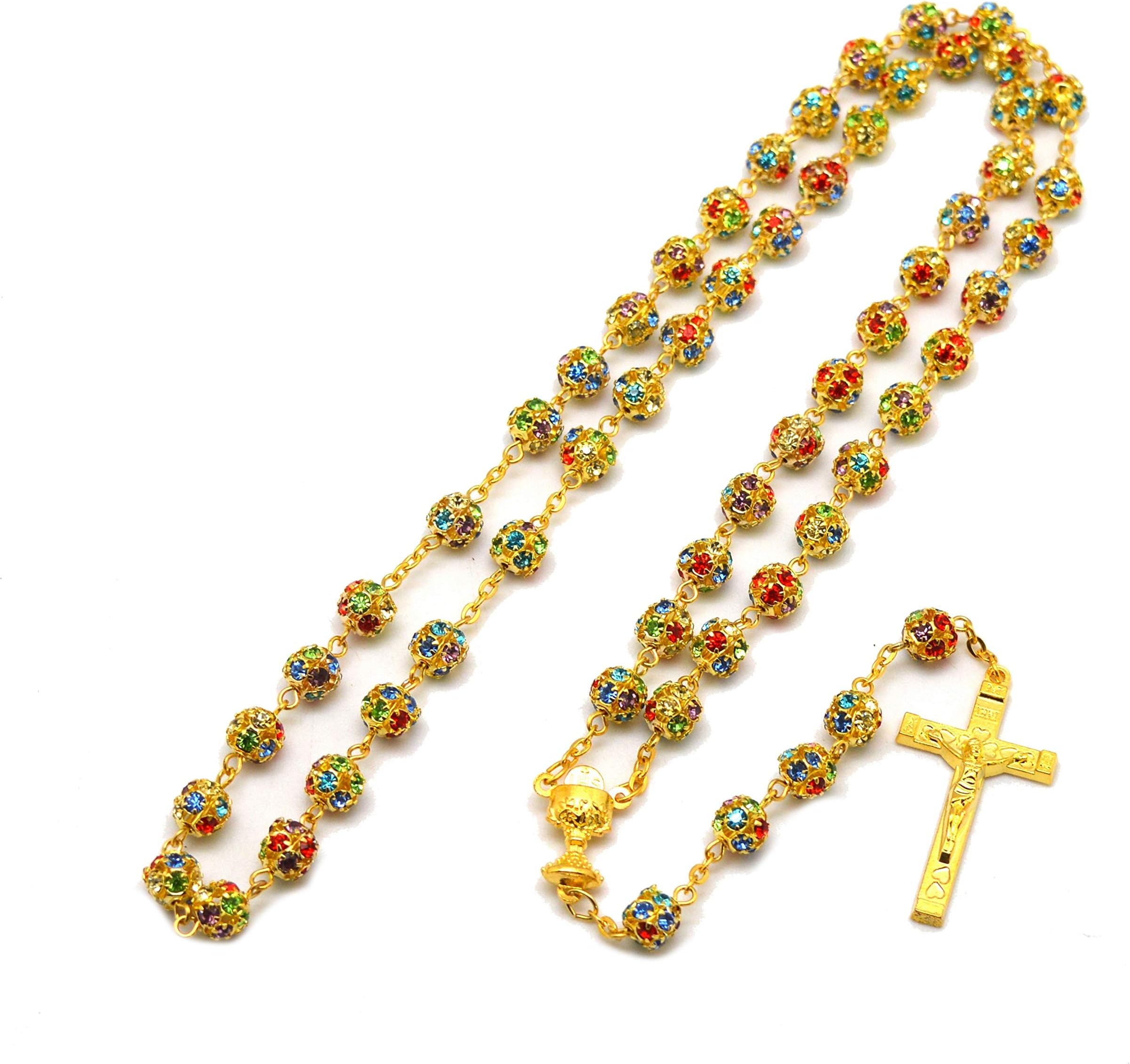 Rosario católico chapado en oro hermoso con el cristal del elemento de Swarovski Multicolor Rosary with crystals
