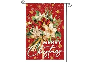 AVOIN colorlife Floral Merry Christmas Garden Flag 12x18 Inch Double Sided Outside, Christmas Flowers Winter Holiday Yard Outdoor Decorative Flag