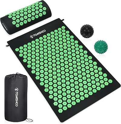 TOMSHOO Acupressure Mat and Pillow 2 Massage Balls Travel Bag Green