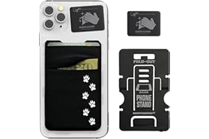 Gecko Travel Tech Double Pocket - Adhesive Card Holder - Cell Phone Pouch - Stick on Spandex Pocket - Carry Credit Cards and Cash (BLACK - CAT PAW)