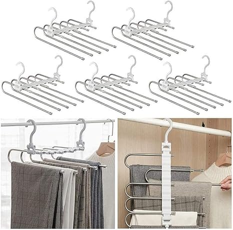 Amazon Co Jp 折りたたみ式パンツハンガー 多層ジーンズラック ズボン収納ラック 5 In 1多機能収納ズボンハンガー省スペース パンツ ジーンズズボンスカートスカーフ サイズ 5個 ホーム キッチン
