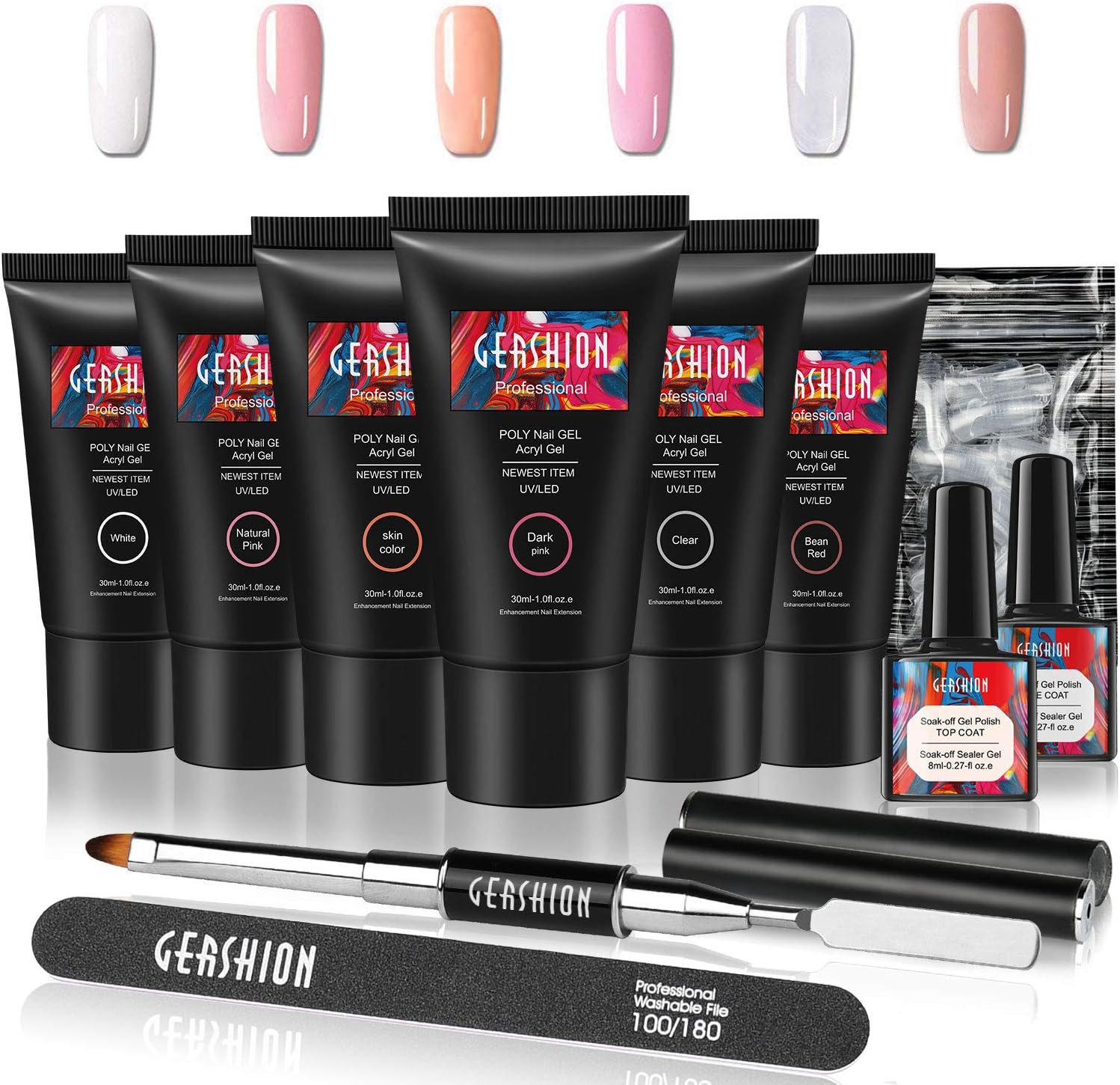 Gershion Poly Nail Gel Kit 30ml Nail Builder Gel Extension Nail Gel Kit Trendy Nail Art French Nail Salon Easy DIY for Beginner at Home All-in-One Kit Christmas Gift Set S-01