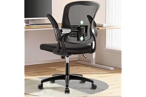 RYDESIGN Ergonomic Office Chair, Mesh Office Chair with 90°Flip-Up Armrests, Computer Desk Chair with Adjustable Lumbar Support, Executive Swivel Task Chair with Breathable Mesh for Office Study 350lb