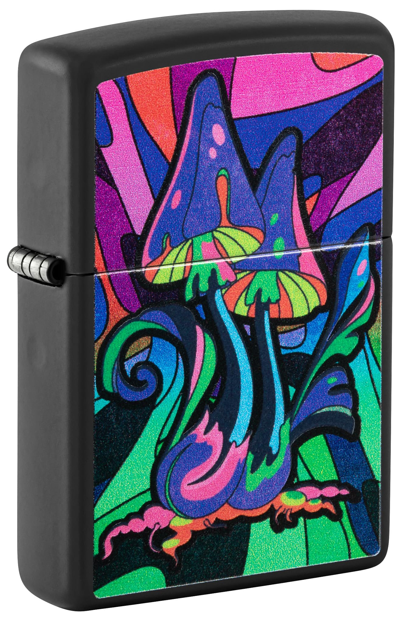 Zippo Windproof Lighter, Psychedelic Mushrooms Galaxy Counter Culture Design – Matt Black, Black Light – Refillable, Reusable, Windproof Design – Comes in Gift Box – Made in USA