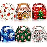 Kolldenn 42 Pcs Christmas Goody Gift Box Christmas Cookie Treat Box with Handle 3D Xmas Gift Wrap Box for Christmas Holiday Party Supplies Favors, 6 Designs(Complex Style,Assorted Color)