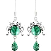 Natural Moonstone Lapis Malachite earrings Two Stone 925 Silver Overlay handmade Dangle Earrings for Women