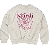 mardi mercredi Women's FLOWERMARDI NEEDLEWORK Embroidered Graphic Sweatshirt, 100% Cotton, Relaxed Fit Crewneck, Daisy Design