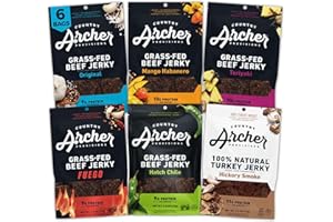 Country Archer Grass-Fed Beef Jerky Variety Pack- Beef Jerky Snack Packs, Beef Jerky Assortment, Jerky Sampler, Original, Mango Habanero, Teriyaki, Fuego, Hatch Chile, Turkey Jerky- 2.5 oz (Pack of 6)