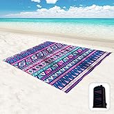 Hiwoss Beach Blanket Waterproof Sandproof Oversized 95”x 80”,Sand Free Beach Mat with Corner Pockets,Portable Mesh Bag for Travel and Outdoor Camping (Dreamsea) (Boho-Chic)