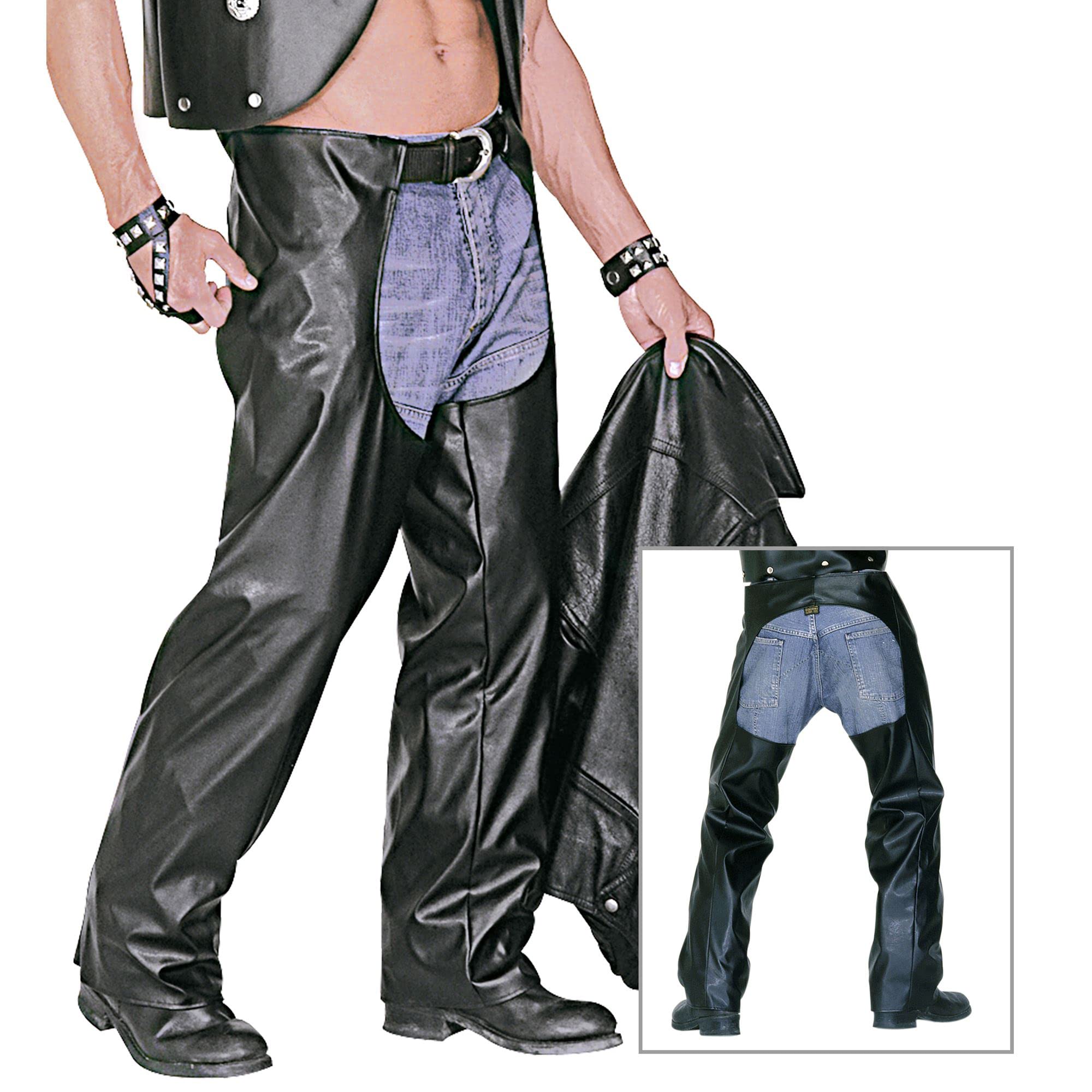 xL Biker Chaps Black Leatherlook Costume Extra Large for Wild West Cowboy Fancy Dress — image 1