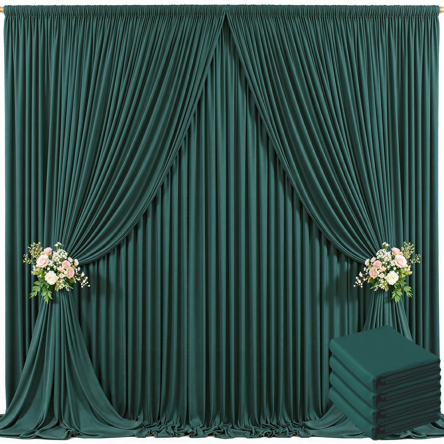 Photo 1 of 20ft x 10ft Hunter Green Backdrop Curtain for Parties Dark Green Wrinkle Free Backdrop Drapes Panels for Baby Shower Birthday Party Photo Photography Polyester Fabric Background Decoration