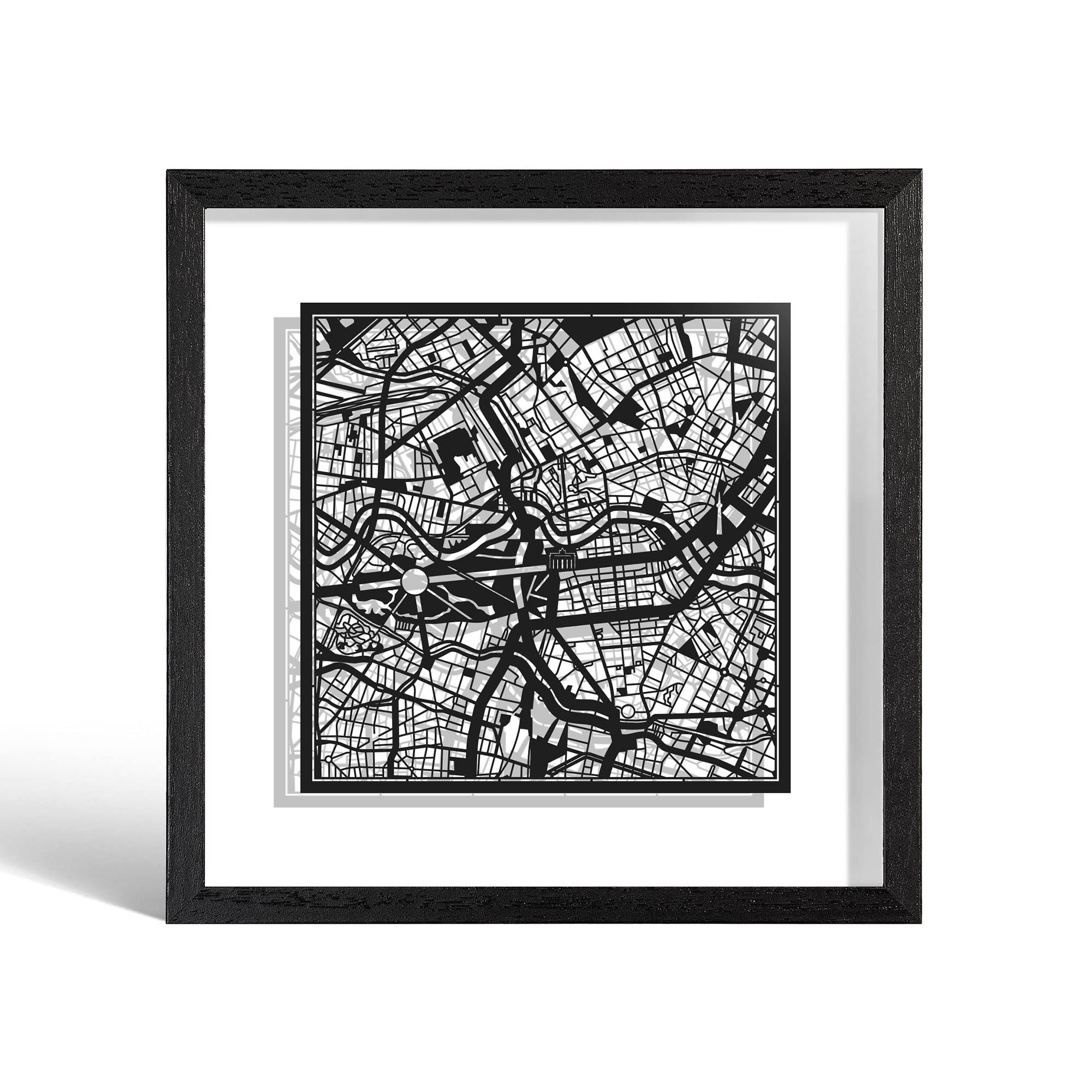 O3 DESIGN STUDIO Berlin Marco de Papel para mapas, Black map, Black frame, 9x9 inches, Gift Boxed, 2 background color, self-changing, Paper Art