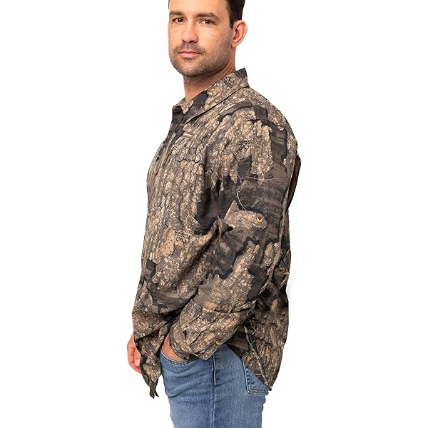Chemise De Pêche Homme Realtree, Manches Longues, Motif Camouflage Gris/vert, Taille L, Parfaite Pour L'outdoor