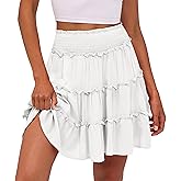 Caracilia Womens Summer Flowy Mini Skorts Skirts High Waist Ruffle Tiered Casual Cute Boho Beach Short Skirts Built-in Shorts