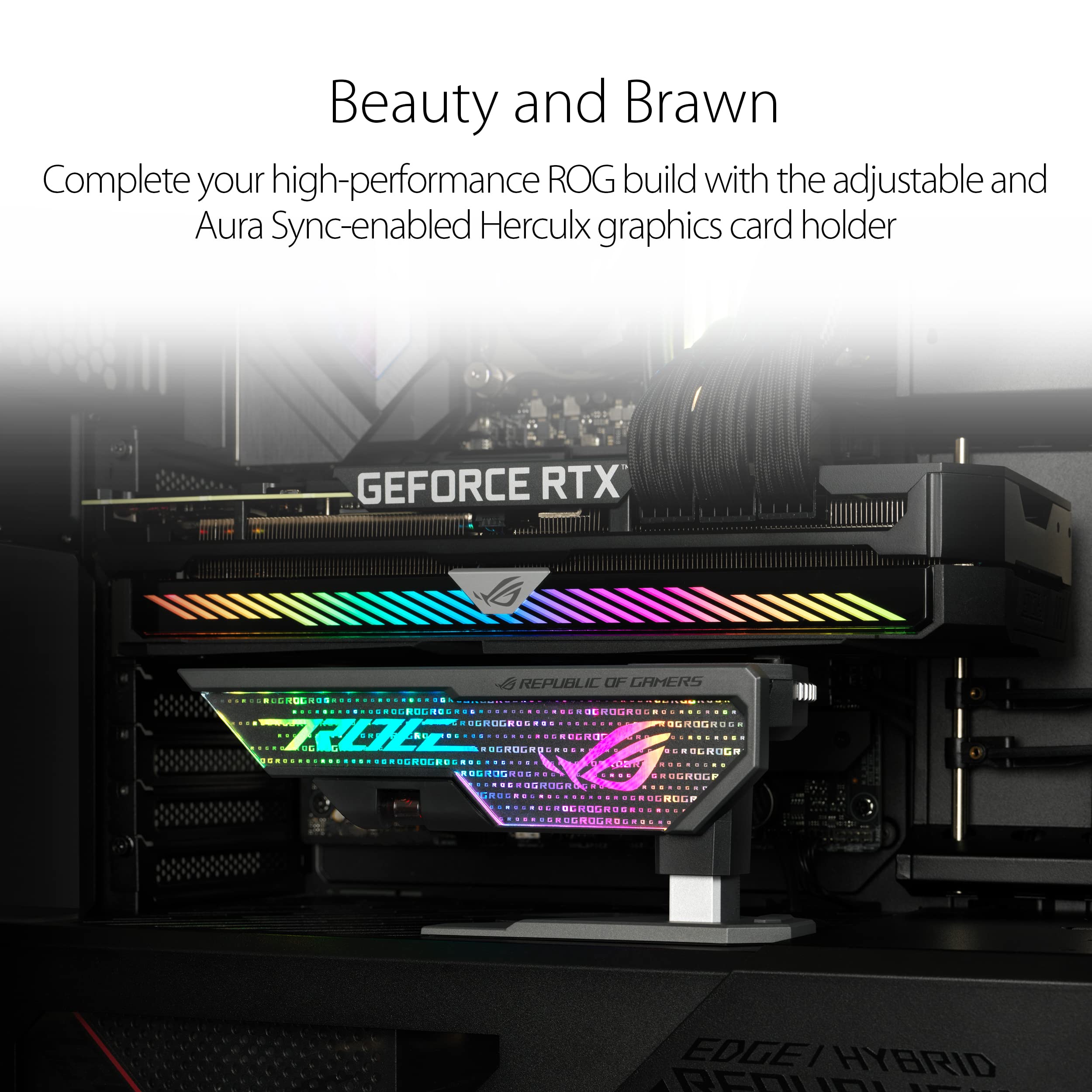 ASUS ROG Herculx Graphics Card Anti-Sag Holder Bracket (Solid Zinc Alloy Construction, Easy Toolless Installation, Included Spirit Level, Adjustable Height, Wide Compatibility, Aura Sync RGB)
