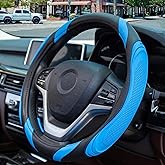 Couslcd Car Steering Wheel Cover, 15 Inch Leather Breathable Anti-Slip Soft Steering Wheel Protector for Men and Women, Universal Car Accessories for SUV, Truck, RV (Blue)
