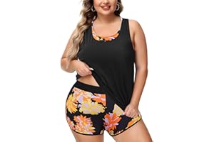 NIeyook Women Plus Size 3 Piece Tankini Swimsuits Athletic Bathing Suits with Boy Shorts Tank Top with Sports Bra