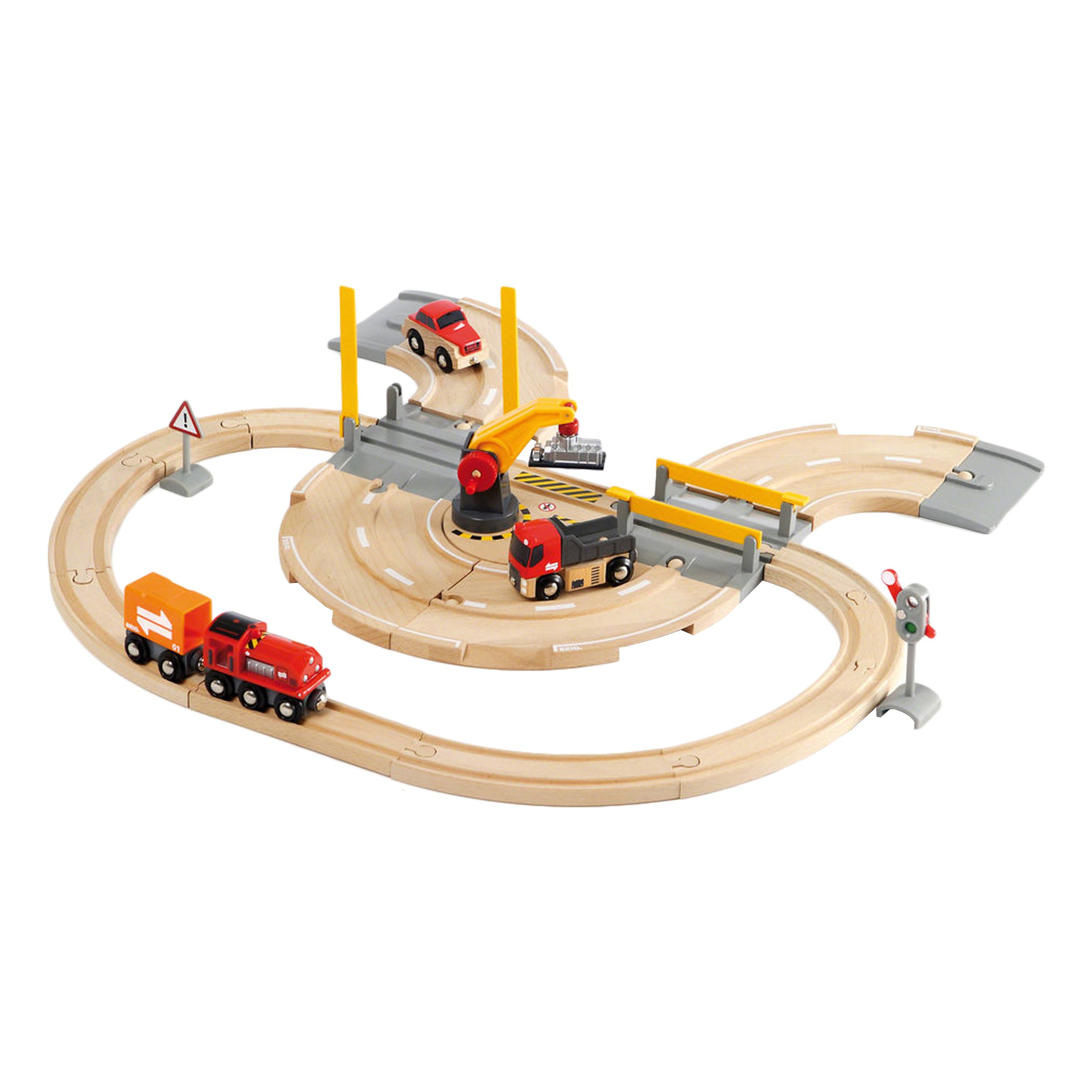 BRIO 63320800 Rail and Road Crane Train Set for Kids Age 3 Years Up - Compatible with all Railway Sets & Accessories, Multicoloured