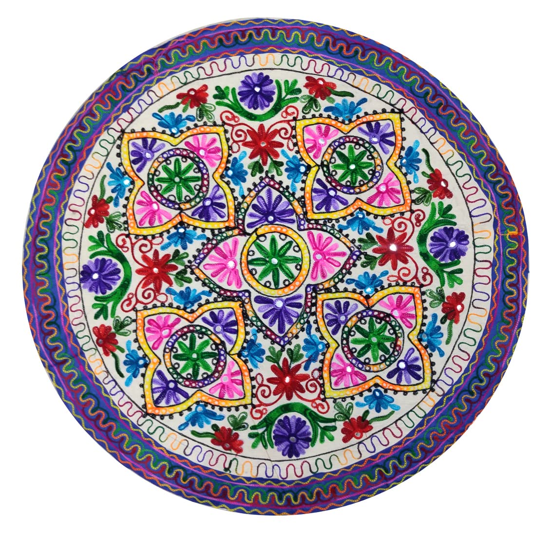 Purpledip Cotton Tapestry 'Riot Of Colors': Vintage Embroidery Table Cover Or Wall Hanging (11359)