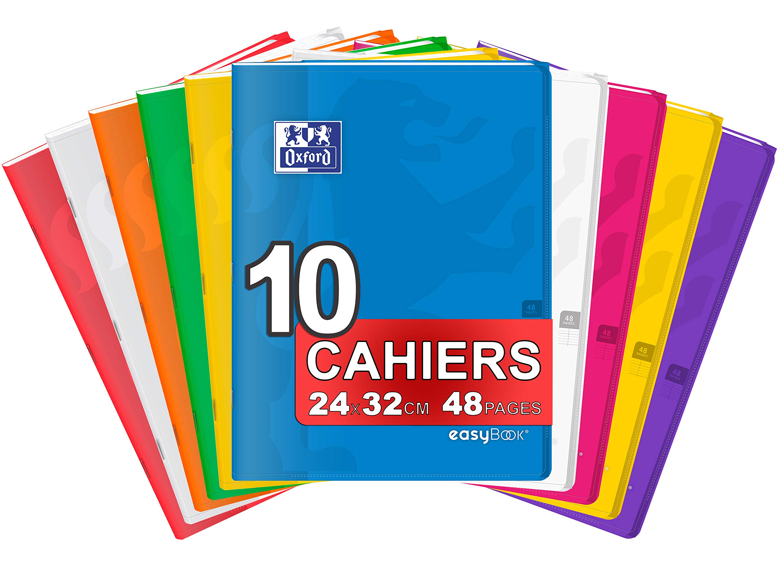 Oxford EasyBook Stapled Notebooks Large Format 24 x 32 cm 48 Pages Large Square Ruled 90 g Assorted Colours Pack of 10