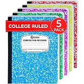 Rosmonde 5 Pack Composition Notebooks College Ruled, Color Marble Notebooks | Marble Composition Books, 200 Pages (100 Sheets), 9-3/4" x 7-1/2", No Bleed Pages, Hard Cover, Notebooks For School