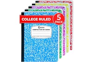 Rosmonde 5 Pack Composition Notebooks College Ruled, 200 No Bleed Pages (100 Sheets) 9-3/4x7-1/2 Notebooks for Work, Back to School Supplies for College Students, Notebooks for Women, Colors May Repeat