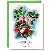 TUMYBee Holly Flower Card, Handmade Quilling Floral Cards for Birthday, Anniversary, Birth Month Flower for Mom, Women, 12 Months of Year Floral (December)