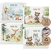 Twigs Baby Shower Thank You Cards with Envelopes - 12 Set Baby Shower Cards for Girl, New Baby Congratulations Cards, Welcome Baby Card, Made in the USA - Forest Animal Designs, 5.5 x 4.25 Inch Size