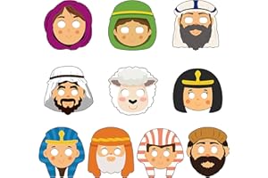 JAPBOR 22PCS Passover Character Masks, Laminated Jewish Pesach Festival Stick Puppets for Seder, Happy Passover Cartoon Egypt Party Favor Role Play Decor for Home Classroom Game Religious Story Time