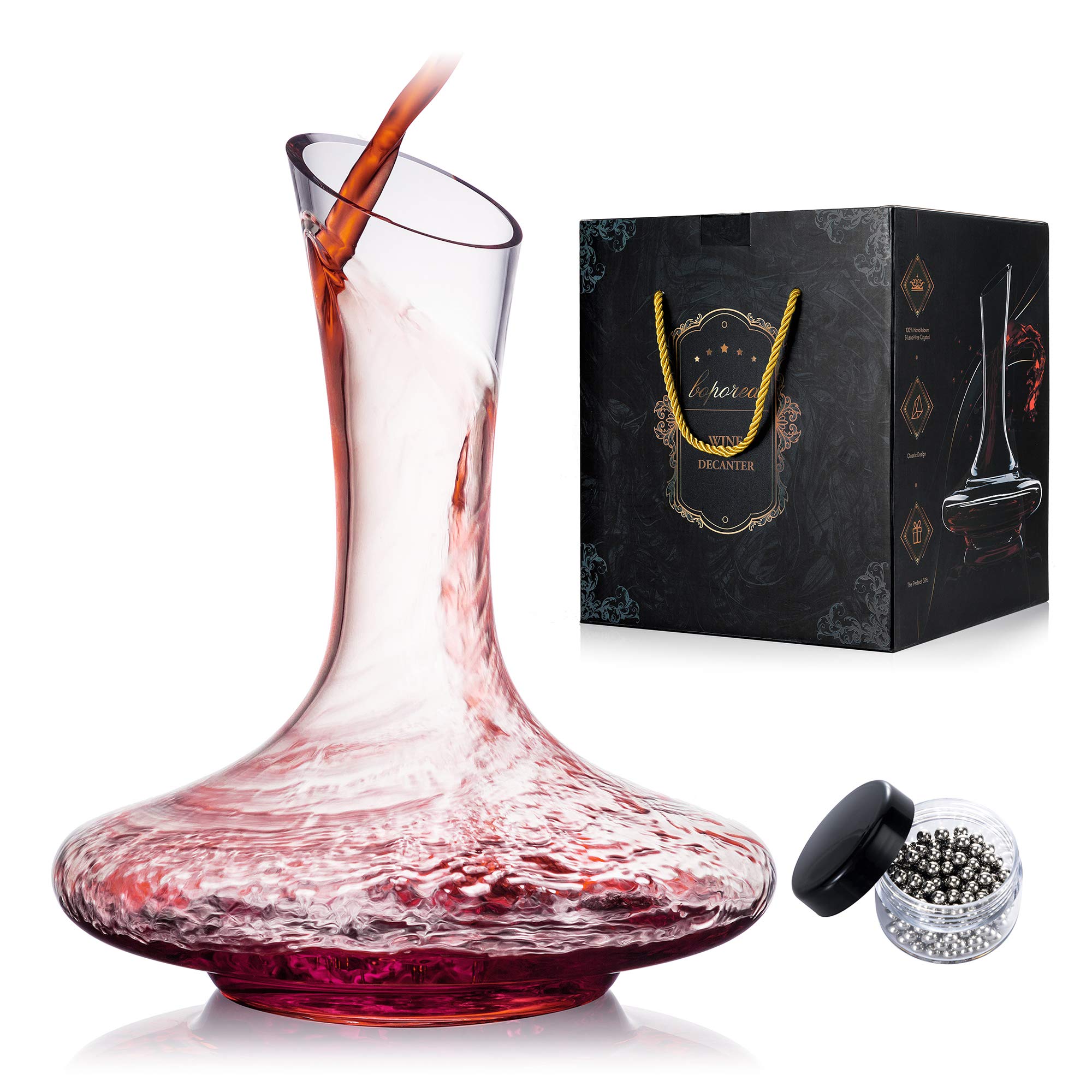 YouYah Red Wine Carafe, Hand Blown Crystal Glass with Cleaning Beads, Luxury Packaging Wine Gift, Accessories