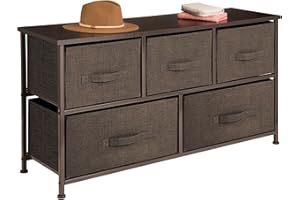 mDesign 21.65" High Steel Frame/Wood Top Storage Dresser Furniture Unit with 5 Removable Fabric Drawers - Wide Bureau Organizer for Bedroom, Living Room, Closet - Lido Collection, Espresso Brown