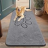 Smiry Dog Door Mat for Muddy Paws, Absorbent Dirt Trapper Non Slip Quick Dry Washable Chenille Mat for Mud Dogs, Entry Rug for Indoor and Outdoor (48x30 Inches, Grey and Black)